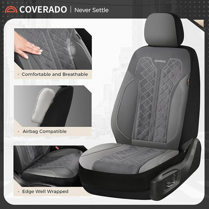 Coverado Automotive Seat Covers Full Set, Luxury Car Seat Covers, Gray Seat Covers, Mesh Design, Driver Seat Protectors, Universal Fit for SUVs, Trucks, Sedans - Image 8