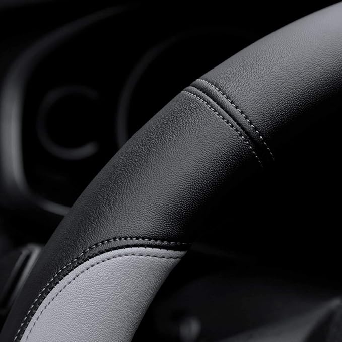 Microfiber Leather Steering Wheel Covers Universal 15 inch (Gray) - Image 4