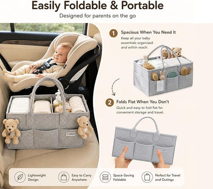 SHAROM Diaper Caddy Organizer for Baby, Portable Diaper Caddy Basket, Felt Baby Diaper Caddy & Baby Caddy Organizer, Caddy for Baby Stuff, Diaper Organizer for Changing Table, Car & Nursery, Gray - Image 5