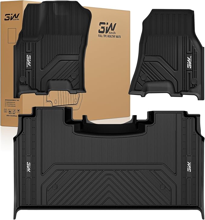 3W Floor Mats Fit for Dodge Ram 1500 Crew Cab 2025-2026 | (with Factory Storage), TPE All Weather Custom Fit Floor Liner for Ram 1500 Accessories Car Mats, Black by 3W