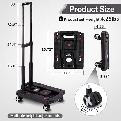 GtIiFmTe Foldable Hand Truck, Lightweight Luggage Cart for Airport Car Seat | Compact Folding dolly with Rotating swivel wheel,storage size12×15.7×4.1",300lbs Load,Upright Lock Handle with 3bungee cords - Image 8