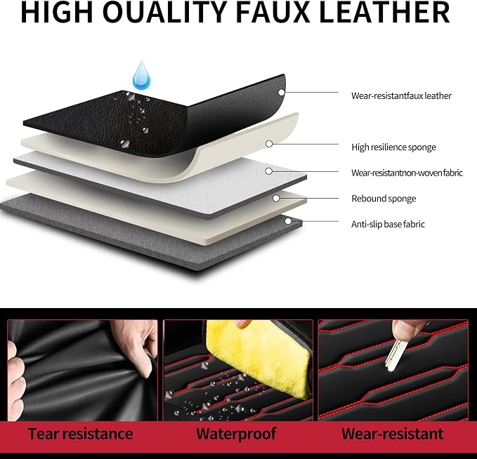 Car Seat Covers Compatible with Nissan Murano 2011-2026 S SL SV LE SE Platinum .Waterproof&Breathable Leather.Compatible with Airbag.All-Weather Seat Cushion Protector(Full Set,Black+Red) - Image 5