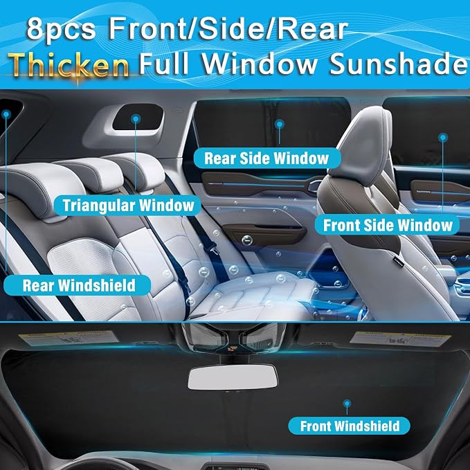 KMF 8pcs Full Thicken Sun Shades for 2025 2026 Tesla Model Y Juniper Accessories, Tesla Y Privacy Car Window Covers for Windshield Side Rear, UV Block and Blackout for Camping Outdoor - Image 6
