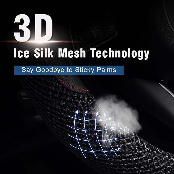 KAFEEK D Shape Steering Wheel Cover, Universal 15 inch, Black | Microfiber Leather Viscose, Breathable, Anti-Slip, Warm in Winter and Cool in Summer - Image 2