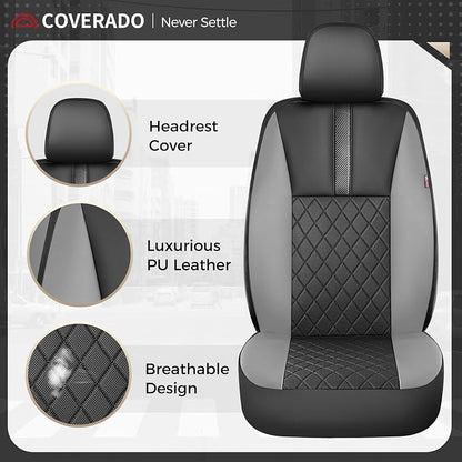 Coverado Car Seat Covers Full Set, Automotive Leather Seat Covers for Car，Universal Fit Front Back Seat Cover, Non-Slip Waterproof Breathable Car Seat Protector - Image 4