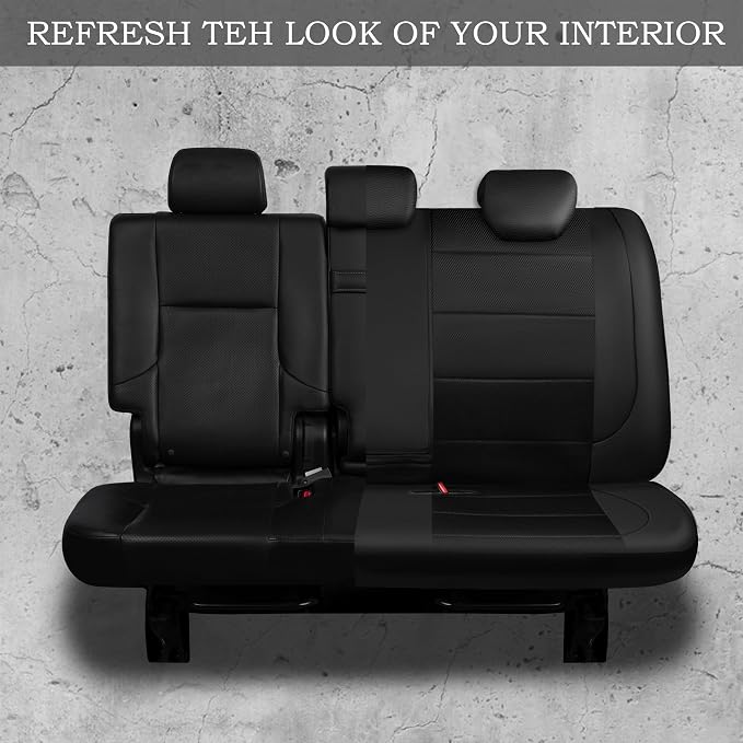 CAR PASS Leather Back Seat Cover, Breathable Mesh Universal Bench Seat Cover, Super 5mm Composite Sponge Inside, Airbag Compatible Fits Most Automotive, Cars, SUVs, Trucks, and Vans (Rear, Black) - Image 2