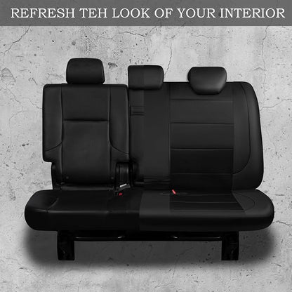 CAR PASS Leather Back Seat Cover, Breathable Mesh Universal Bench Seat Cover, Super 5mm Composite Sponge Inside, Airbag Compatible Fits Most Automotive, Cars, SUVs, Trucks, and Vans (Rear, Black) - Image 2