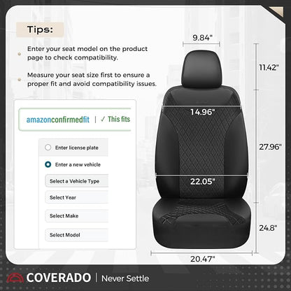 Coverado Front Seat Covers, Black Leather Car Seat Covers 2-Pack, Waterproof Car Seat Protectors, Automotive Seat Covers, Driver Seat Covers Universal Car Seat Cushions Fit for Most Sedan, SUV, Truck - Image 4