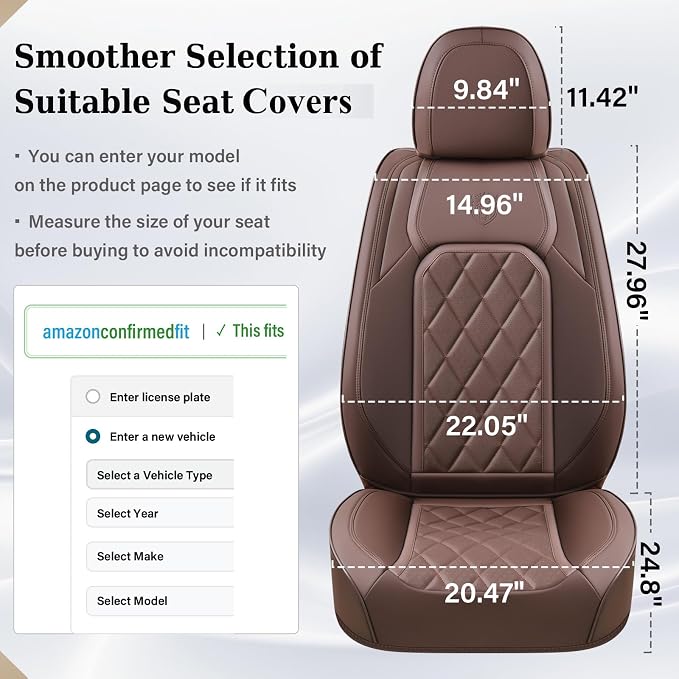 Coverado Front Seat Covers, Car Seat Covers Front Seats, Luxury Faux Leather Seat Covers for Cars, Car Seat Protector Waterproof, Automotive Driver Seat Cover Universal Fit for Most Cars, Brown - Image 8
