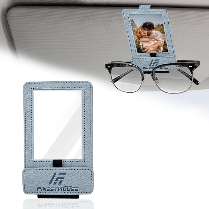 Magnetic 2-in-1 Sunglass & Photo Holder for Car Visor, Leather Anti-Slip No-Fall No-Slide, Fits SUV Truck RV - Image 2