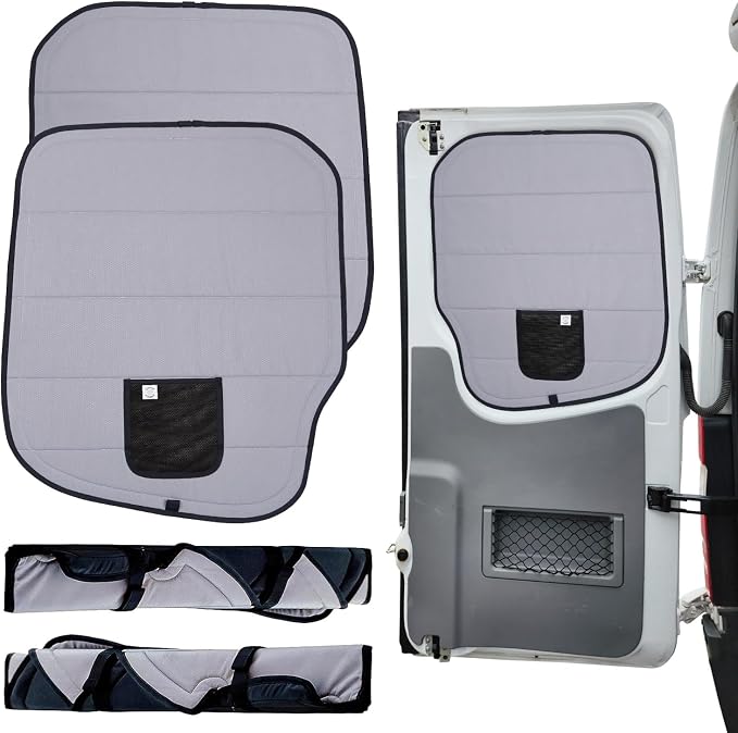 Living in a Bubble Insulated Blackout Rear Window Covers for Mercedes Benz Sprinter - Vanlife Must Have Accessories, Van Life Essentials (Pair) Gray - Rear Door 2007-2018 (NCV3) by LivinginaBubble