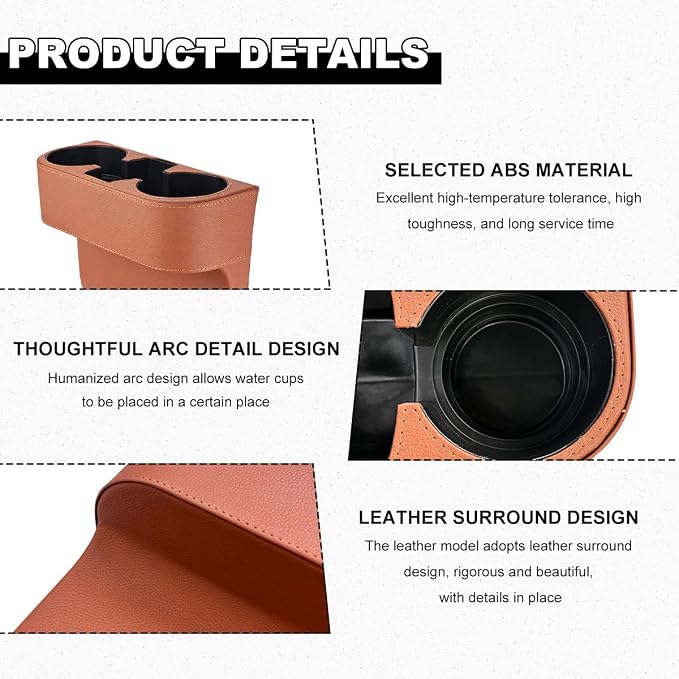 Car Seat Gap Filler Organizer, Multifunctional Auto Console Side Storage Box with Cup Holder, Universal Leather Cup Holder Front Seat Crevice Filler for Car Truck SUV (Brown) - Image 3