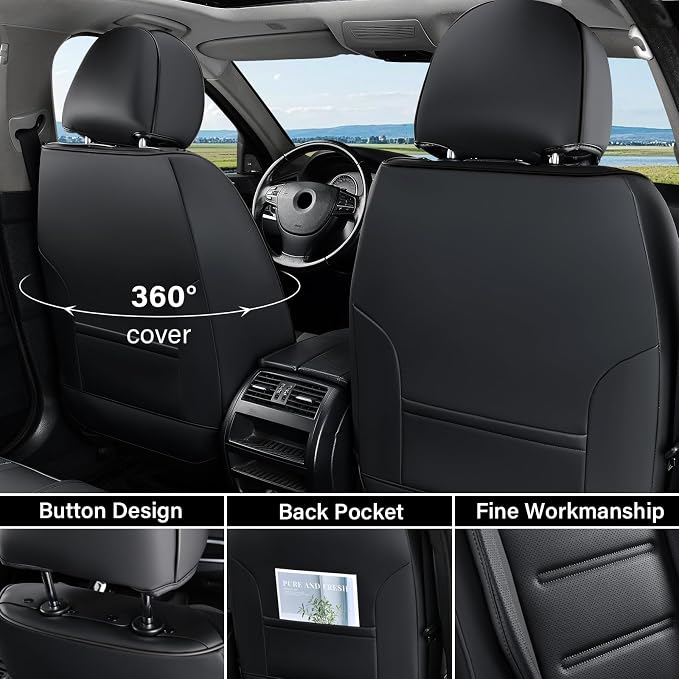 Coverado Car Seat Covers, Front Covers for Cars, Car Seat Cover Front Seats, Car Seat Protector Waterproof, Leather Car Seat Cushion, Universal Interior Covers Seat Protectors for Most Cars Black - Image 3