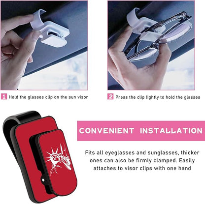 Ohleats Sunglasses Holder for Car Sun Visor, Statue of Liberty Metal Auto Eyeglass Hanger Clip, Multi-Function Ticket Card Clip Eyeglasses Mount, Car Accessories for Men Women (Red) - Image 3