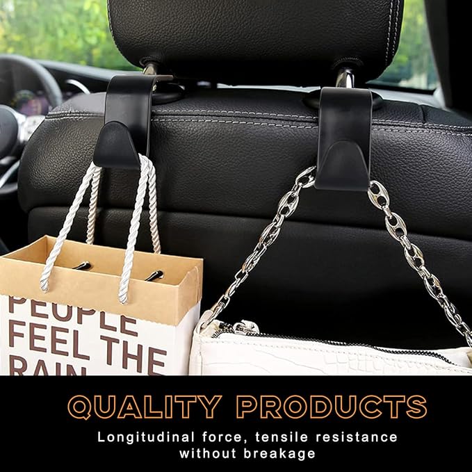 povtii 4PCS Car Seat Headrest Hook, Auto Back Seat Hanging Storage Organizer, Vehicle Seatback Hanger Holder for Purse Handbag Coat Umbrella, Universal Interior Car Accessories (Black) - Image 5