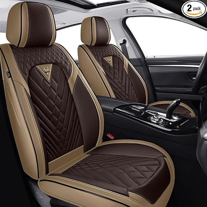 Fit for Toyota RAV4 Hybrid Seat Covers 2016-2026, Premium Leather, 360° Full Protection, Thick Padding & Memory Foam, Waterproof & Stain-Resistant Car Seat Cover Front Set (2 Seat,Brown&Beige) by Unknown