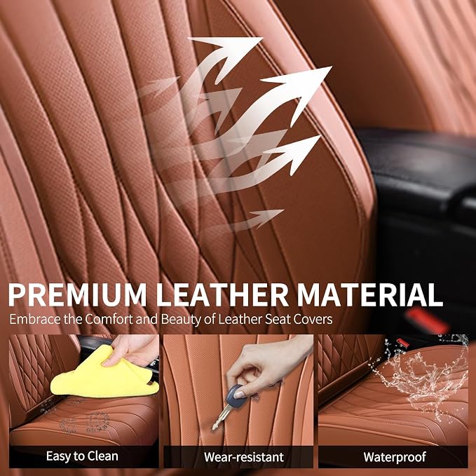 FLORICH Premium Leather Car Seat Covers, Automotive Seat Covers Universal Fit Most Vehicles, Quick Setup Car Seat Protector Car Accessories (Brown, 2 Front Set) - Image 5
