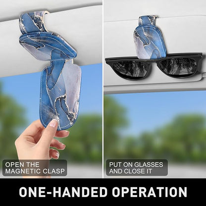 Sunglasses Holder for Car Visor, Magnetic Leather Car Sunglass Holder, Car Sun Visor Glasses Hanger Clip, Car Interior Accessories for Women Men, Fits All Size Eyeglasses - Image 6
