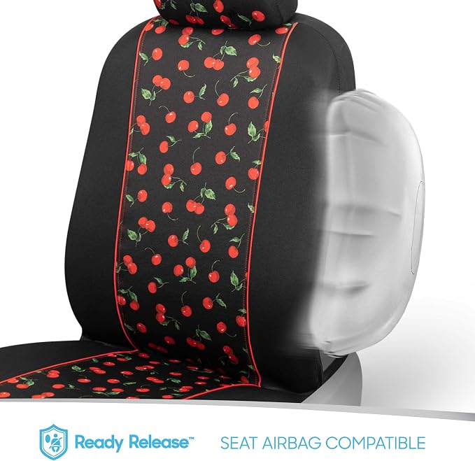 BDK Red Cherry Car Seat Covers for Front Seats, 2 Pack – Classic Pattern with Matching Headrest, Sideless Design for Easy Installation, Fits Most Car Truck Van and SUV - Image 7
