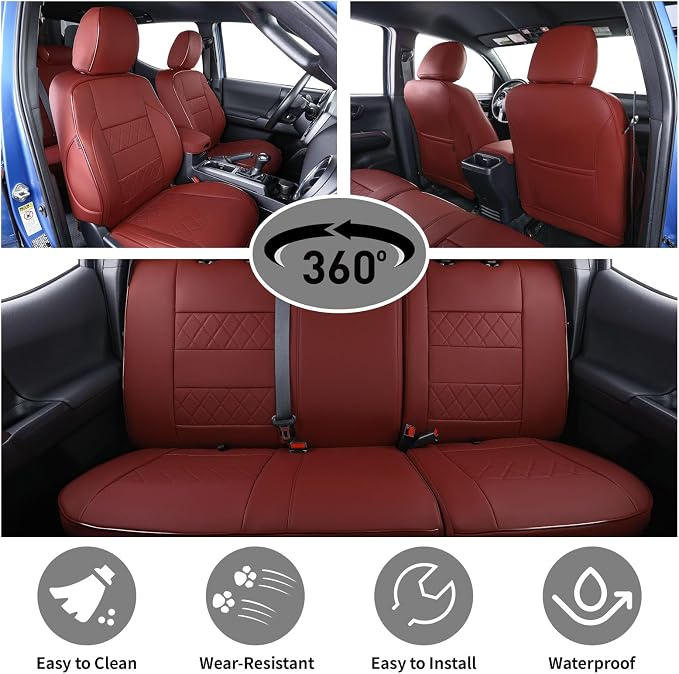 EKR Tacoma Leather Car Seat Covers Custom Fit for Toyota Tacoma 2012 2013 2014 2015 (Regular Seats) - Truck Seat Covers Full Set,Faux Leather(Burgundy) - Image 3