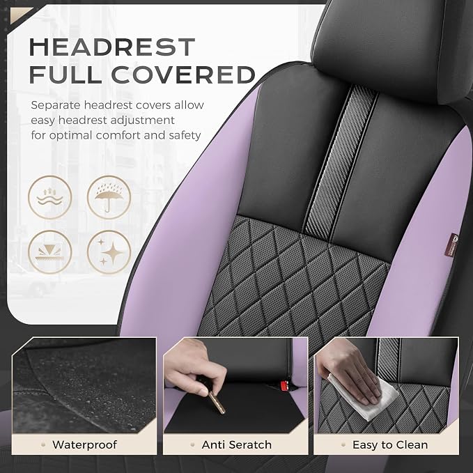 Coverado Car Seat Covers Front Pair, Automotive Leather Seat Covers for Car，Universal Fit Front Back Seat Cover, Non-Slip Waterproof Breathable Car Seat Protector - Image 4
