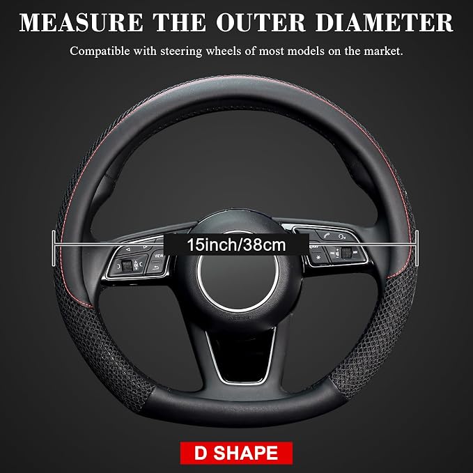 KAFEEK D Shape Steering Wheel Cover, Universal 15 inch, Black | Microfiber Leather Viscose, Breathable, Anti-Slip, Warm in Winter and Cool in Summer - Image 3