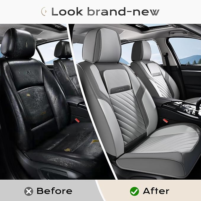 Coverado Car Seat Covers Full Set 5 pieces, Luxury Nappa Leather Seat Covers Universal Fit Waterproof Non-Slip Breathable Front & Back Automotive Seat Protectors for Cars, SUVs, Trucks - Image 8