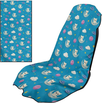 Horeset Planet Cat Sweat Towel Seat Cover Stain Resistant Sports Towel Seat Protection Easy Install Front Car Seat Cover for Yoga Camping Swim Car Seat Cover Protector by Horeset