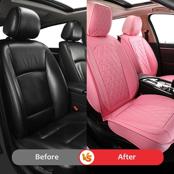 Car Seat Covers Full Set,Waterproof Automotive Seat Cover Universal | Seat Covers Pink,Leather Car Seat Cover, Universal Seat Protector For Most SUV Sedan Truck For Families,Pets,Commuter - Image 5