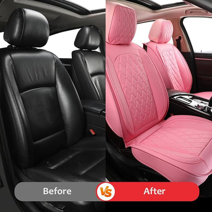 Front Seat Covers,Leather Car Seat Covers,Pink Seat Cover Universal | Seat Covers Pink,Leather Car Seat Cover,2pcs Front Seat Protector For Most SUV Sedan Truck,For Families Pets Commuter - Image 4