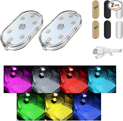 2 PCS Car Wireless LED Lights, Portable USB Rechargeable 7 Colors Car Ambient Lighting, Car Interior Reading Light Night Light with 6 LED Lamp Beads, Car Accessories (Magnetic) by Unknown