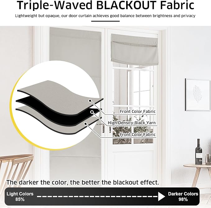 NICETOWN Magnetic Door Curtains for Window, Roman Shade for French Glass | Room Darkening, Front Back Window Covering, Easy Installed Door Blinds, Adjustable Roller Shade, 1 Panel, 27" W x 64" L - Image 4
