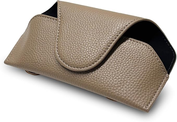 Sunglass Holder for Car Visor, Magnetic Auto Sun Visor Eyeglass Organizer with Dual Back Clips, Leather Glasses Protective Storage Case Universal for Most Vehicles Visors (Brown) by XJVSS