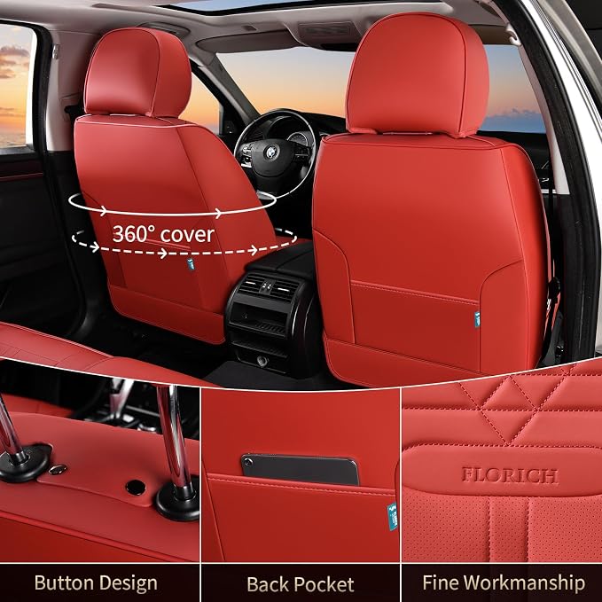 Car Seat Covers for Front Seats, Universal Seat Cushion 2 Seats, Car Seat Protector Waterproof, Premium Leather Automotive Seat Covers for Most Cars, Sedans, SUVs, and Trucks-Red - Image 2