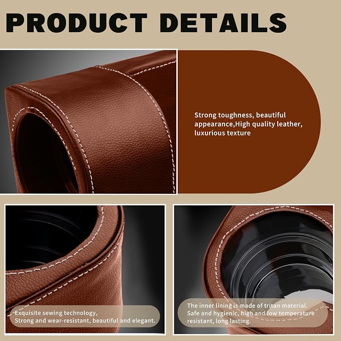 Car Cup Holder, Auto Front Seat Gap Interior Drink Organizer, Multifunctional Cup Drink Holders with PU Leather Cover, Gap Filler Storage Box Coin Bucket Console Side Pocket Key Wallet Holder (Brown) - Image 6