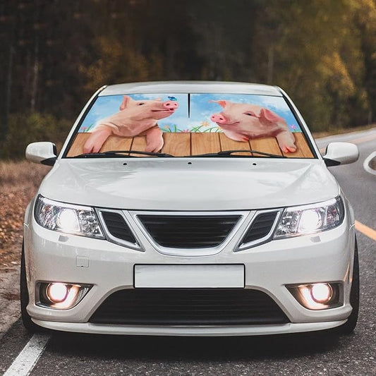 Cute Pig Car Windshield Sunshade Umbrella Car Foldable Umbrella Sunshade for Front Window UV Reflector Auto Windshield Umbrella Sun Shades Cover for Most Vehicles 57'' X 30'' - Image 2