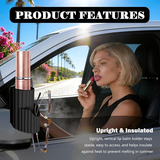 2026 Upgraded Car Chapstick Holder No Melt with Car Sunglass Holder,Silicone Stylish Chapstick Holders for Cars as Lipstick Storage,Portable Insulated Cars Lip Balm Holders - Image 5