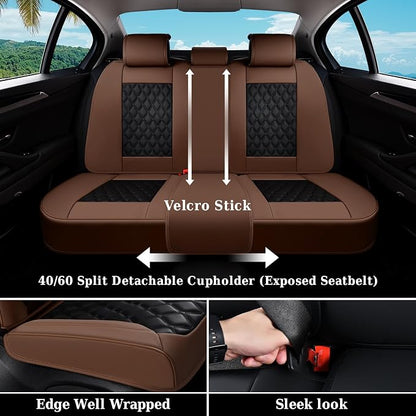 Coverado Universal Car Seat Covers Full Set, Premium Breathable Waterproof Faux Leather Front & Rear Seat Protectors, Luxury Automotive Interior for Sedans SUVs Trucks – CoffeeBlack - Image 3