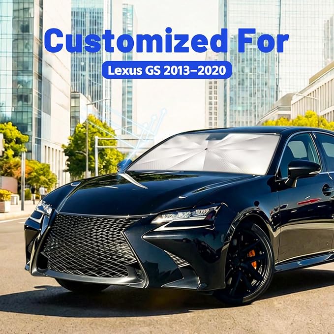 Car Windshield Sun Shade Umbrella for Lexus GS 2013-2020, 1:1 Fit Sunshade | [Reflective Coated Fabric] Car Shades Sun Visor Keep Car Cool and Protects Interior, Sunshade Umbrella for Front Window - Image 2