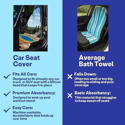 2 Pack Car Seat Towel Covers for Gym, Front Seats, Hot Spring | Gym Hot Sweat Protector for Front Seats Premium Thickened with Elastic Strap Breathable & Quick Dry Machine Washable Running - Image 6