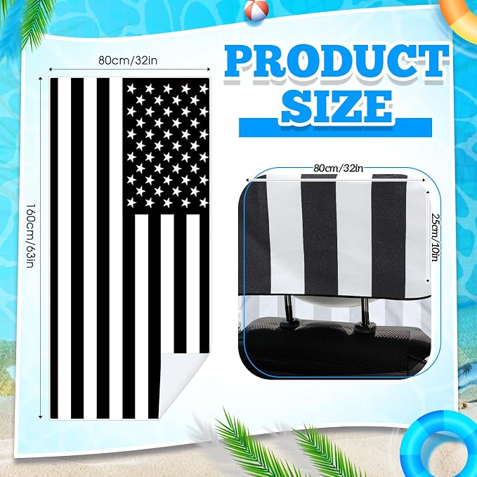 2 Pack Car Seat Towel Cover with Storage Bag, Black White American Flag | 63 x 32 in Car Towel Seat Cover Non Slip Waterproof, Gym Workout Swimming Running, Machine Washable Sweat Absorbent Protector - Image 3