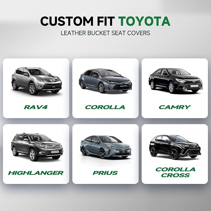 GIANT PANDA Front Car Seat Covers Custom Fit for Toyota Rav4 Camry Highlander Corolla Prius Corolla Cross Venza Avalon, Faux Leather Bucket Seat Covers, (Black) 2-Pack - Image 2