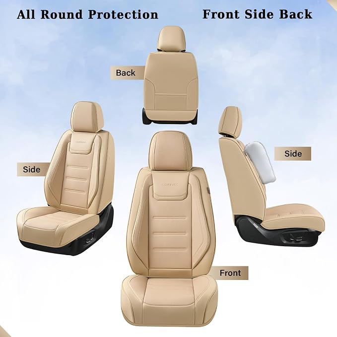 Coverado Car Seat Covers Full Set, Waterproof Car Seat Protector, Leather Seat Cushion, Universal Car Interior Covers Seat Protectors for Most Cars Beige - Image 8