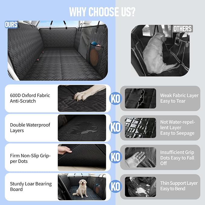 Dog Car Seat Cover for Back Seat, Hard Bottom Back Seat Extender for Dog | Supports 400lbs, Waterproof, Heavy Duty, Scratch Resistant, Dog Hammock for Midsize SUVs/Trucks, Black, 56 Inch - Image 5