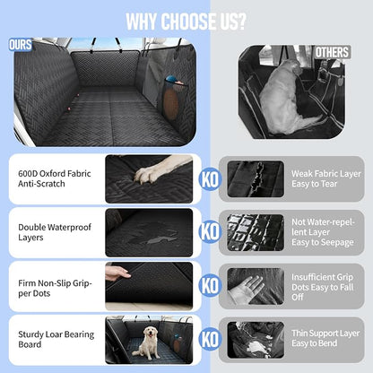 Dog Car Seat Cover for Back Seat, Hard Bottom Back Seat Extender for Dog | Supports 400lbs, Waterproof, Heavy Duty, Scratch Resistant, Dog Hammock for Midsize SUVs/Trucks, Black, 56 Inch - Image 5