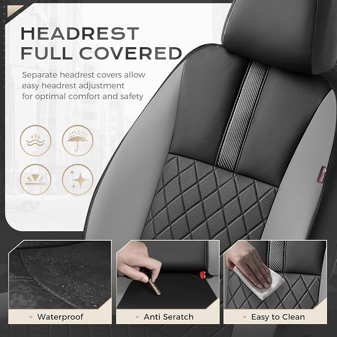 Coverado Car Seat Covers Front Pair, Automotive Leather Seat Covers for Car，Universal Fit Front Back Seat Cover, Non-Slip Waterproof Breathable Car Seat Protector - Image 4