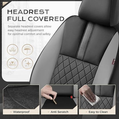 Coverado Car Seat Covers Front Pair, Automotive Leather Seat Covers for Car，Universal Fit Front Back Seat Cover, Non-Slip Waterproof Breathable Car Seat Protector - Image 4