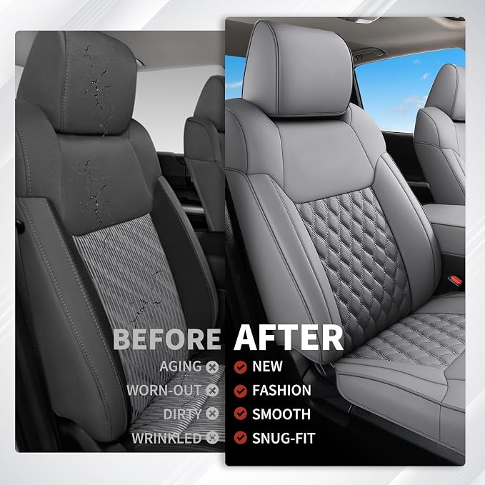 Huidasource Front Car Seat Covers Fit for Toyota Tacoma 2005-2015 All Cab Base Prerunner SR5 Limited TRD Sport Front Row, Full-Cover Waterproof Leather Truck Seat Cushion Covers, Gray - Image 7