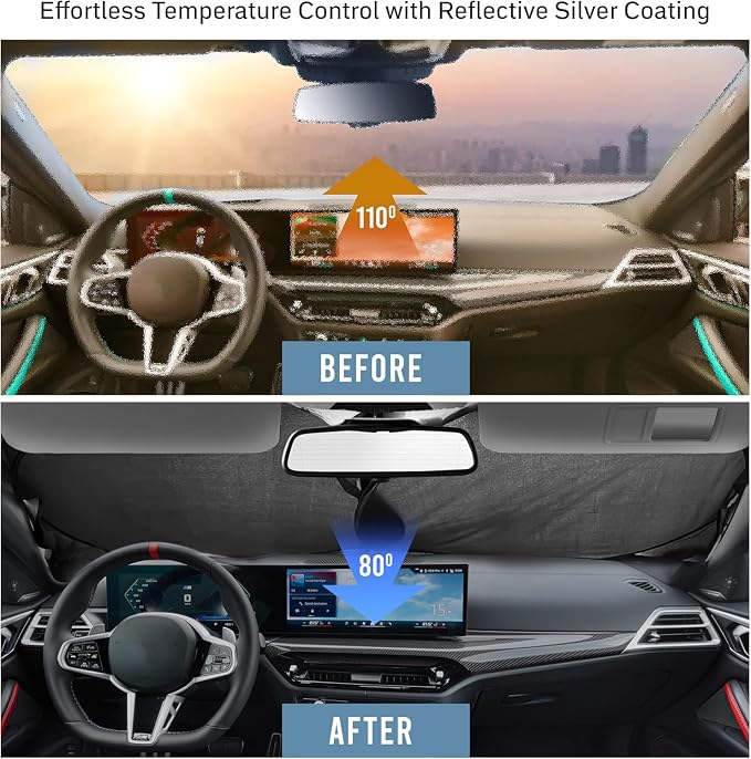 Autovir Windshield Sun Shade, Foldable Car Window Shades, 280T Visor Shade - Image 3