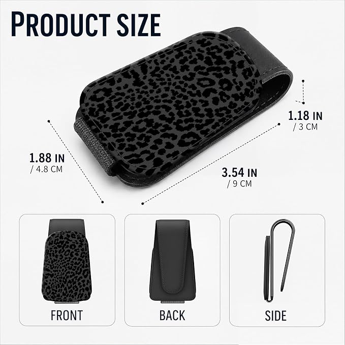 Leather Magnetic Sunglass Holder for Car Sun Visor, Cute Eyeglass Ticket Card Hanger Clip, Universal Auto Interior Accessories for SUV Pickup Truck, Black Leopard - Image 3